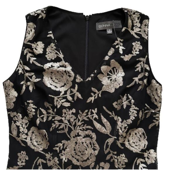 Donna Ricco Dress Gold Black Sequin V-Neck Sleeveless Evening Sheath Size 4 - Picture 8 of 14